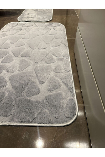 Gray Soft Machine Washable Stain-Resistant Stone Pattern Plush Bathroom Rug Bath Set - 34