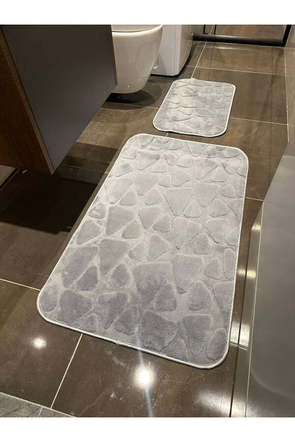 Gray Soft Machine Washable Stain-Resistant Stone Pattern Plush Bathroom Rug Bath Set - 35