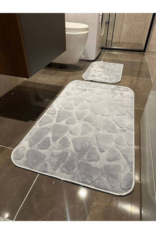 Gray Soft Machine Washable Stain-Resistant Stone Pattern Plush Bathroom Rug Bath Set - 36