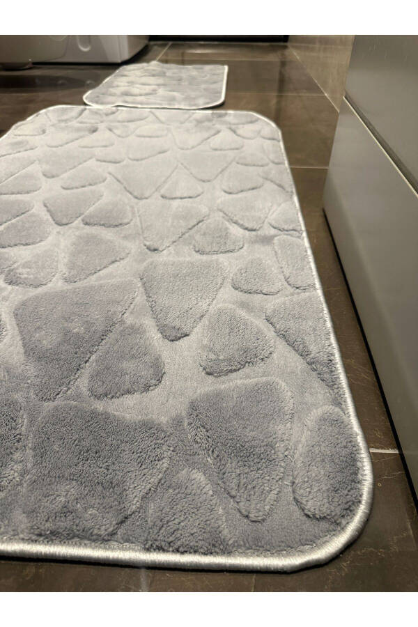 Gray Soft Machine Washable Stain-Resistant Stone Pattern Plush Bathroom Rug Bath Set - 37