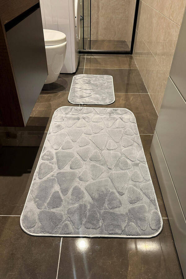 Gray Soft Machine Washable Stain-Resistant Stone Pattern Plush Bathroom Rug Bath Set - 25