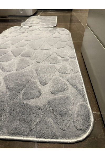 Gray Soft Machine Washable Stain-Resistant Stone Pattern Plush Bathroom Rug Bath Set - 29