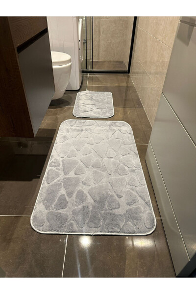 Gray Soft Machine Washable Stain-Resistant Stone Pattern Plush Bathroom Rug Bath Set - 30