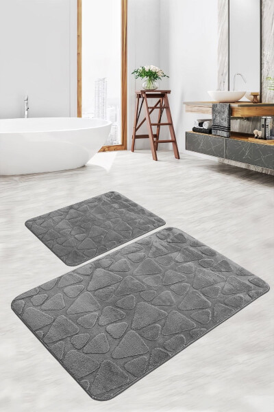 Gray Soft Machine Washable Stain-Resistant Stone Pattern Plush Bathroom Rug Bath Set - 1