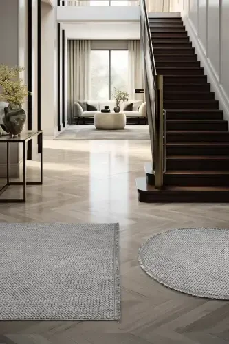 Gray Soft Texture Round Carpet Kilim Living Room Kitchen Hallway Runner Woven Machine Carpet 0010 APARTMENT-Gray 4 - 6
