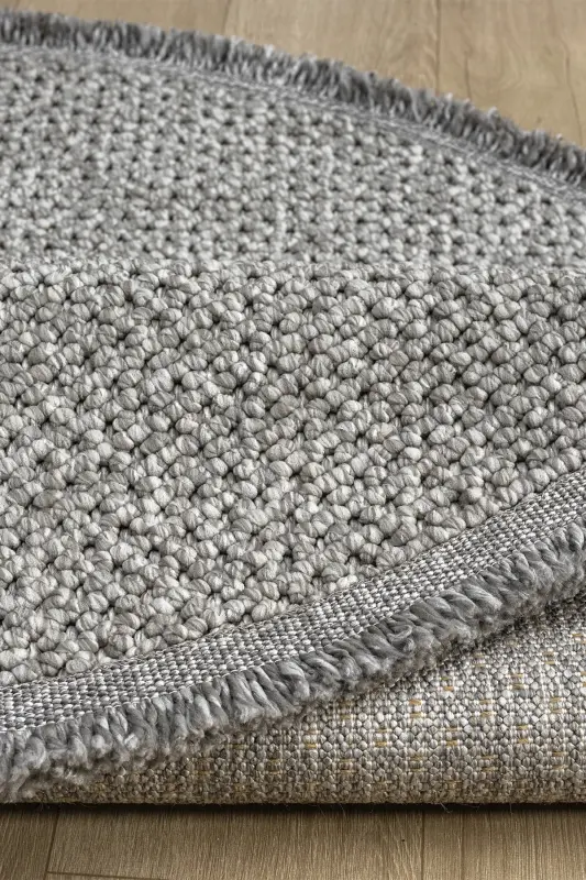 Gray Soft Texture Round Carpet Kilim Living Room Kitchen Hallway Runner Woven Machine Carpet 0010 APARTMENT-Gray 4 - 5