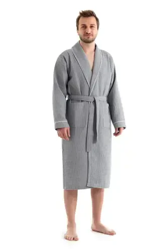 Gray Soho Pike Robe - Unisex Absorbent And Soft Robe Model - L/xl-Gray - DENİZLİ CONCEPT (1)