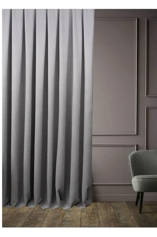 Gray Solid Color Background Curtain, Plain Sewing Without Pleats, Buckram Gathering, Single Panel-Gray - 3