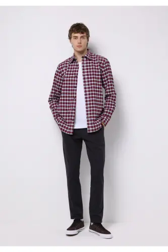 Gray, straight-leg, button-up men's pants. - 1