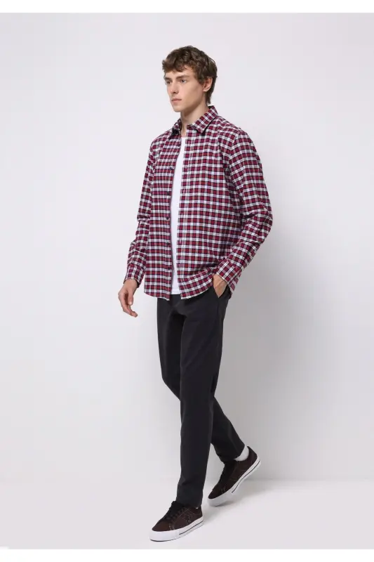 Gray, straight-leg, button-up men's pants. - 3