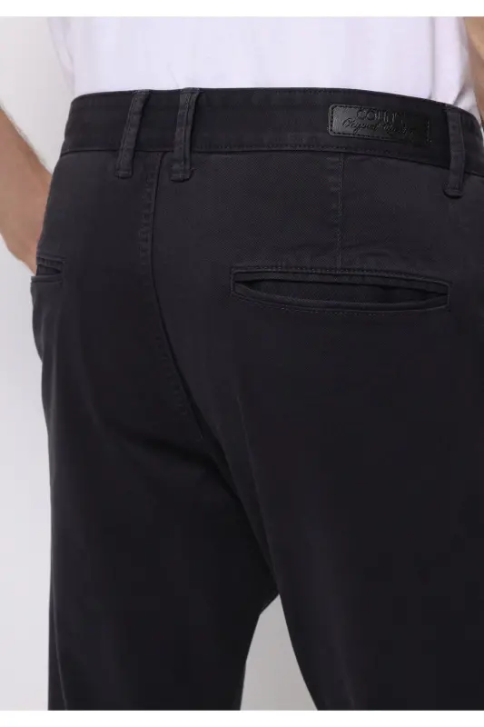 Gray, straight-leg, button-up men's pants. - 6
