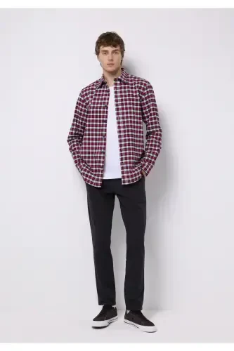 Gray, straight-leg, button-up men's pants. - 1