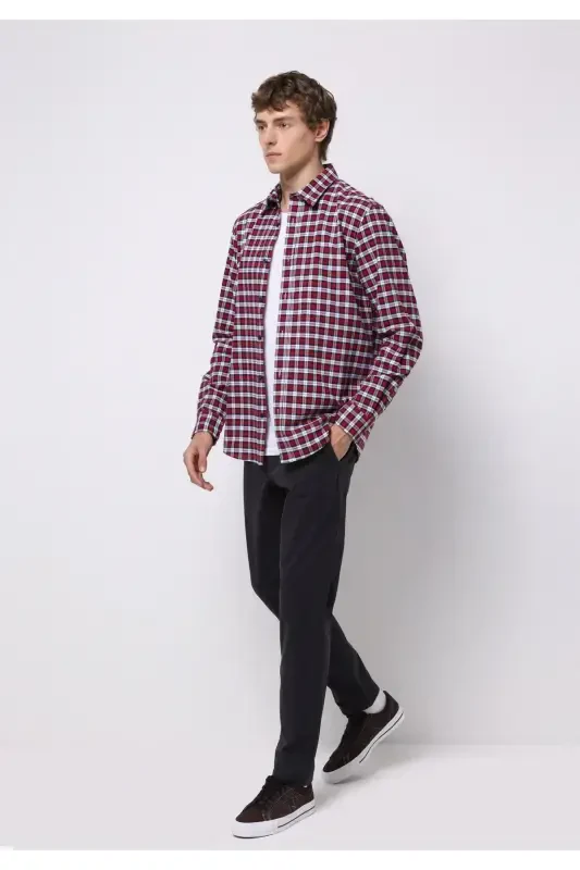 Gray, straight-leg, button-up men's pants. - 3