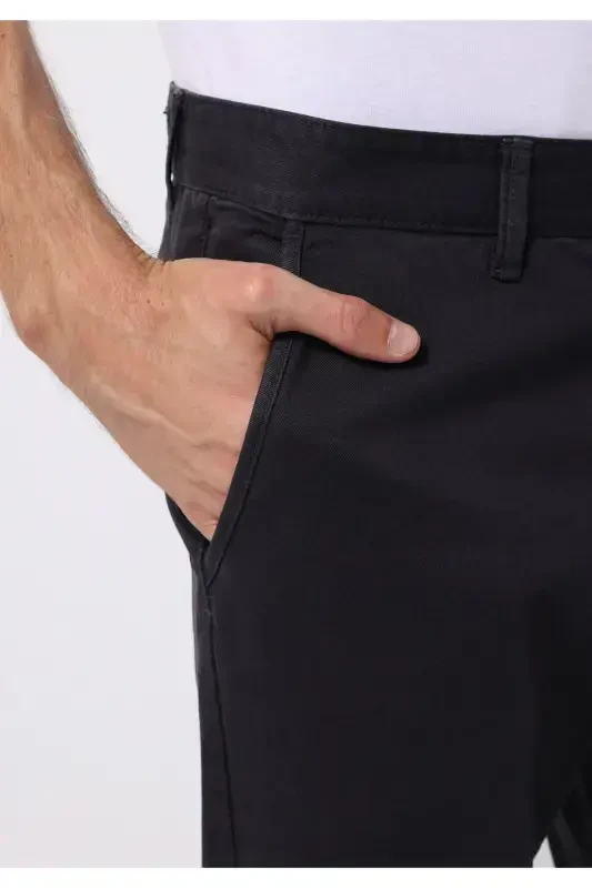 Gray, straight-leg, button-up men's pants. - 5