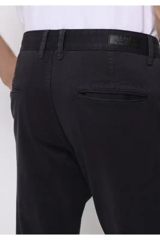 Gray, straight-leg, button-up men's pants. - 6