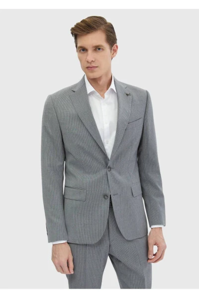 Gray Striped Zeroweight Slim Fit %100 Wool Suit - Modazone