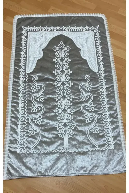 Gray Velvet Bridal Set Prayer Rug-GRAY - 2