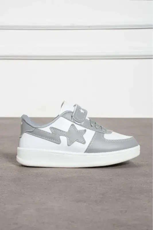 Gray-white Unisex Velcro Sporty Comfortable School Shoe-GRAY - 2