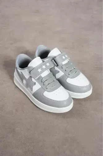 Gray-white Unisex Velcro Sporty Comfortable School Shoe-GRAY - 3