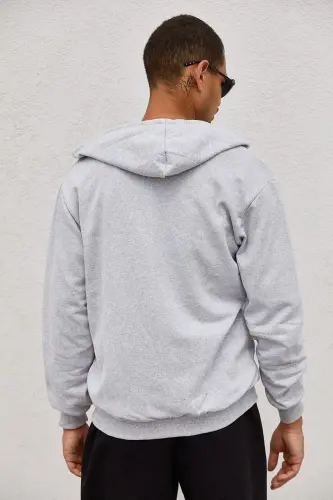 Gray Zippered Hooded Men's Sweatshirt-GRAY - 7