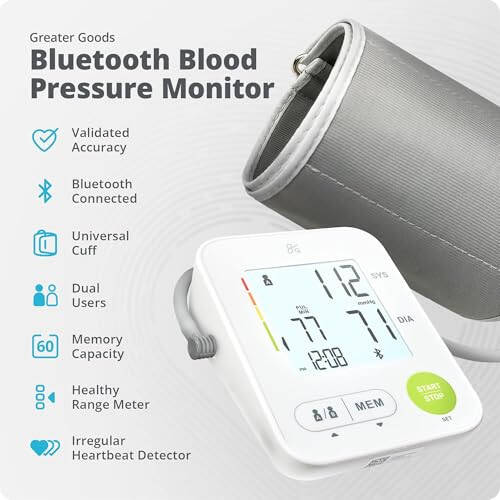 Greater Goods Ev Kullanımı İçin Bluetooth Kan Basıncı Monitörü, Kol Kan Basıncı Monitörü, Balance Health Uygulamasıyla - 2