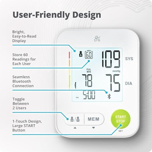 Greater Goods Ev Kullanımı İçin Bluetooth Kan Basıncı Monitörü, Kol Kan Basıncı Monitörü, Balance Health Uygulamasıyla - 4