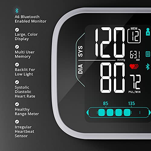 Greater Goods Premium Digital Bluetooth Blood Pressure Monitor for Home Use, Multicolor Large Screen, Black - 9