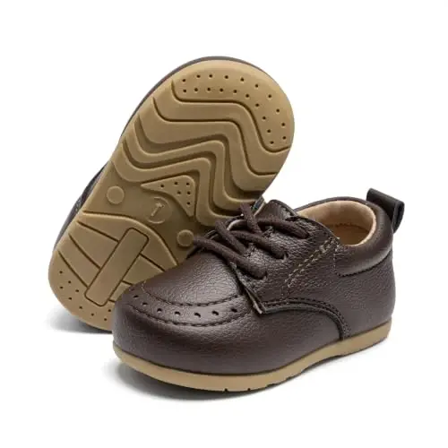 Greceen Toddler Baby Boys Girls Classic PU Leather Brogue Oxford Dress Shoes Wedding Loafers Crib Shoes - 1