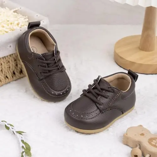 Greceen Toddler Baby Boys Girls Classic PU Leather Brogue Oxford Dress Shoes Wedding Loafers Crib Shoes - 4