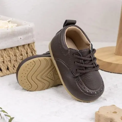 Greceen Toddler Baby Boys Girls Classic PU Leather Brogue Oxford Dress Shoes Wedding Loafers Crib Shoes - 5