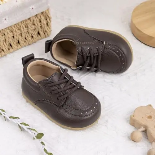 Greceen Toddler Baby Boys Girls Classic PU Leather Brogue Oxford Dress Shoes Wedding Loafers Crib Shoes - 6