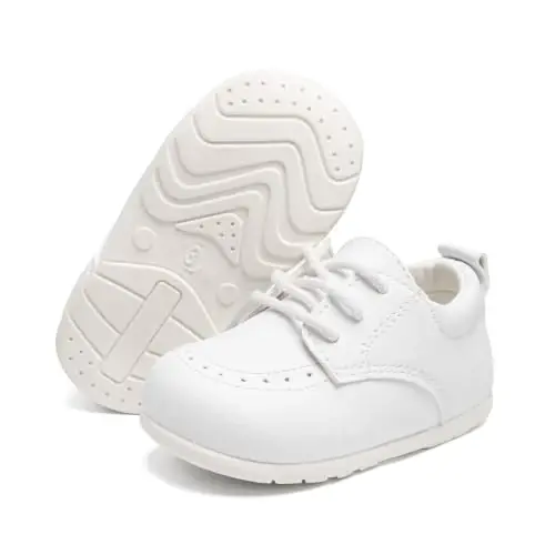 Greceen Toddler Baby Boys Girls Classic PU Leather Brogue Oxford Dress Shoes Wedding Loafers Crib Shoes - 1