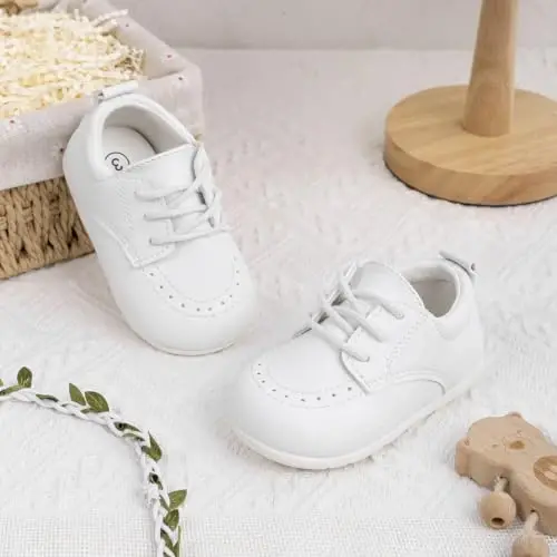 Greceen Toddler Baby Boys Girls Classic PU Leather Brogue Oxford Dress Shoes Wedding Loafers Crib Shoes - 4
