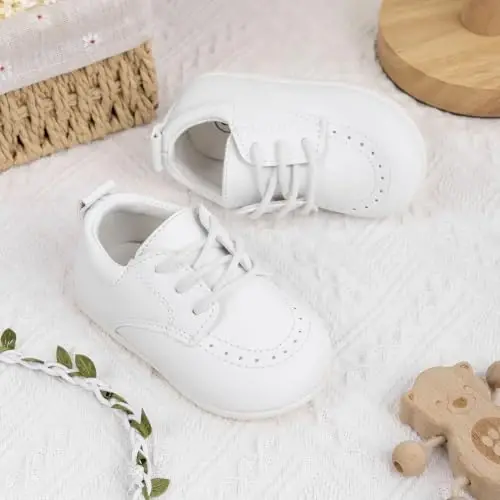 Greceen Toddler Baby Boys Girls Classic PU Leather Brogue Oxford Dress Shoes Wedding Loafers Crib Shoes - 6