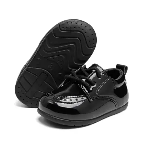 Greceen Toddler Baby Boys Girls Classic PU Leather Brogue Oxford Dress Shoes Wedding Loafers Crib Shoes - 1