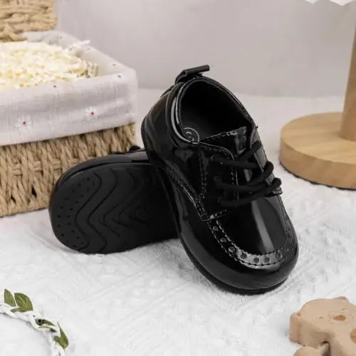 Greceen Toddler Baby Boys Girls Classic PU Leather Brogue Oxford Dress Shoes Wedding Loafers Crib Shoes - 5
