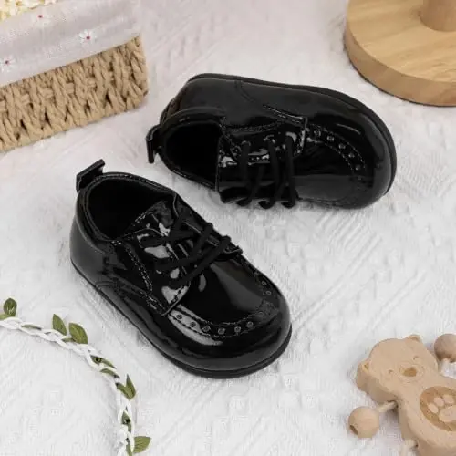 Greceen Toddler Baby Boys Girls Classic PU Leather Brogue Oxford Dress Shoes Wedding Loafers Crib Shoes - 6