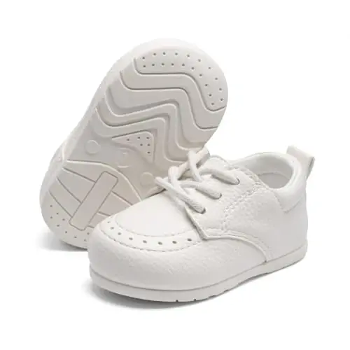 Greceen Toddler Baby Boys Girls Classic PU Leather Brogue Oxford Dress Shoes Wedding Loafers Crib Shoes - 1