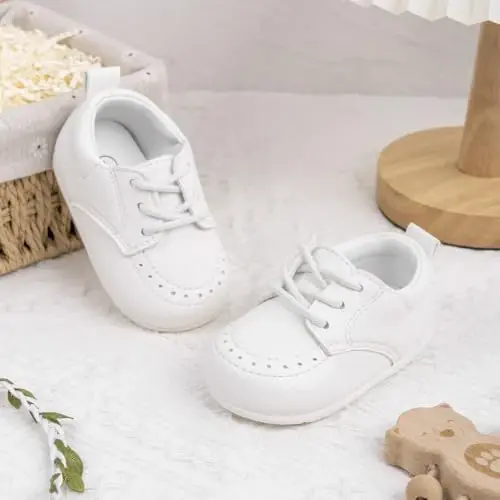 Greceen Toddler Baby Boys Girls Classic PU Leather Brogue Oxford Dress Shoes Wedding Loafers Crib Shoes - 4