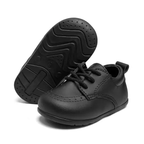 Greceen Toddler Baby Boys Girls Classic PU Leather Brogue Oxford Dress Shoes Wedding Loafers Crib Shoes - 1