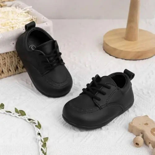 Greceen Toddler Baby Boys Girls Classic PU Leather Brogue Oxford Dress Shoes Wedding Loafers Crib Shoes - 4