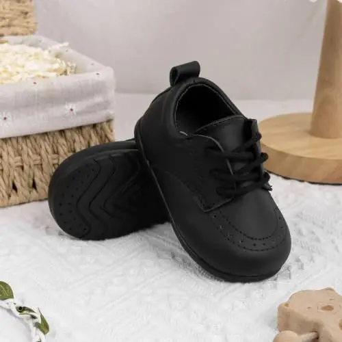 Greceen Toddler Baby Boys Girls Classic PU Leather Brogue Oxford Dress Shoes Wedding Loafers Crib Shoes - 5
