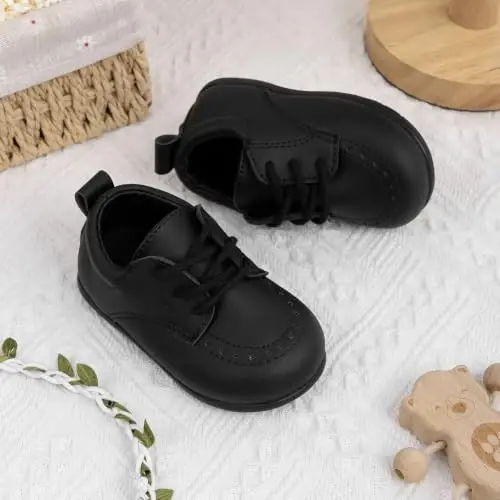 Greceen Toddler Baby Boys Girls Classic PU Leather Brogue Oxford Dress Shoes Wedding Loafers Crib Shoes - 6