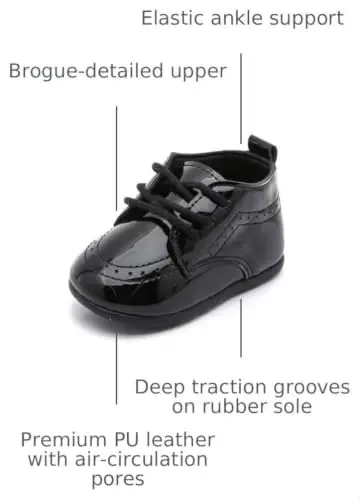 Greceen Toddler Baby Boys Girls Classic PU Leather Brogue Oxford Dress Shoes Wedding Loafers Crib Shoes - 3