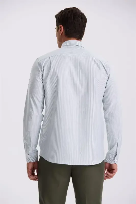 Green 100% Cotton Button Down Collar Comfort Fit Shirt - 4