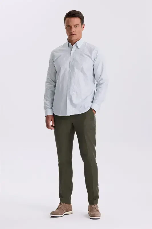 Green 100% Cotton Buttoned Collar Comfort Fit Shirt - 2