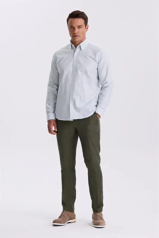 Green 100% Cotton Buttoned Collar Comfort Fit Shirt - 2