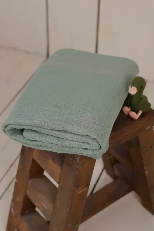 Green 4 Layers Multi-Purpose Muslin Swaddle Blanket-Sea Green - 2