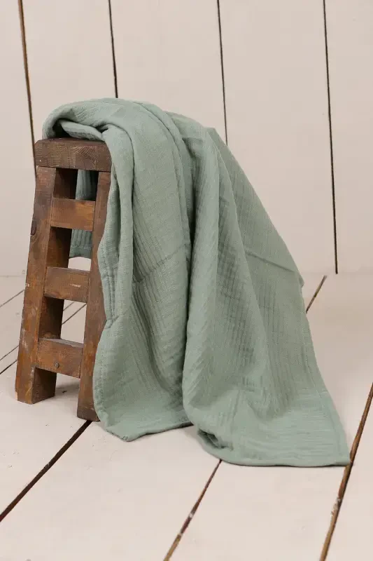 Green 4 Layers Multi-Purpose Muslin Swaddle Blanket-Sea Green - 3