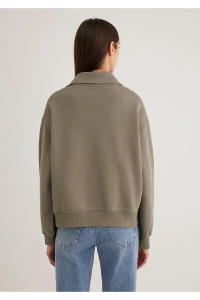 Green basic sweatshirt with half zip - 4